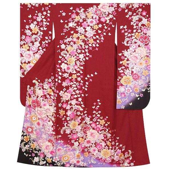 振袖 レンタル 成人式 結婚式 赤 桜(絹)(宅) 一点物 12月〜1月利用 対応身長154〜165cm RS1297の画像