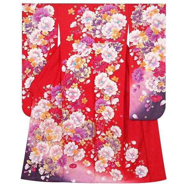 振袖 レンタル 成人式 結婚式 赤 枝垂桜(絹)(宅) 一点物 12月〜1月利用 対応身長154〜165cm RS1298の画像