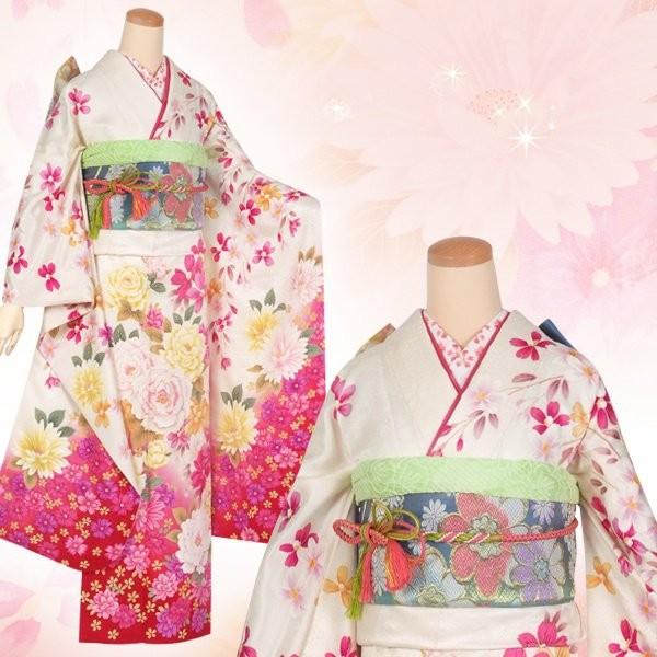 振袖 レンタル 成人式 結婚式 白 フラワーシャワー(絹) 一点物 12月〜1月利用 対応身長154〜165cm RS1301の画像
