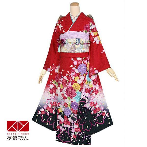 振袖 レンタル 成人式 結婚式 赤 枝垂桜に牡丹(絹)(宅) 一点物 12月〜1月利用 対応身長154〜165cm RS1302