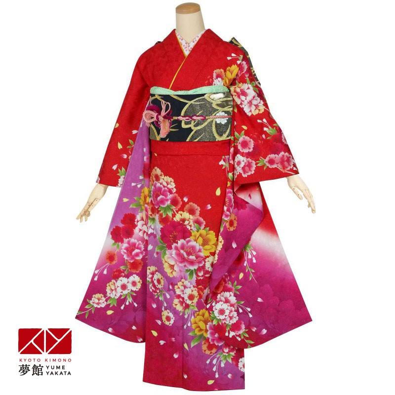 振袖 レンタル 成人式 結婚式 赤 八重桜(絹)(宅) 一点物 12月〜1月利用 対応身長154〜165cm RS1303