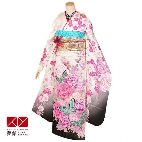 振袖 レンタル 成人式 結婚式 白 桜に薔薇と蝶(絹)(宅) 一点物 12月〜1月利用 対応身長154〜165cm RS1304