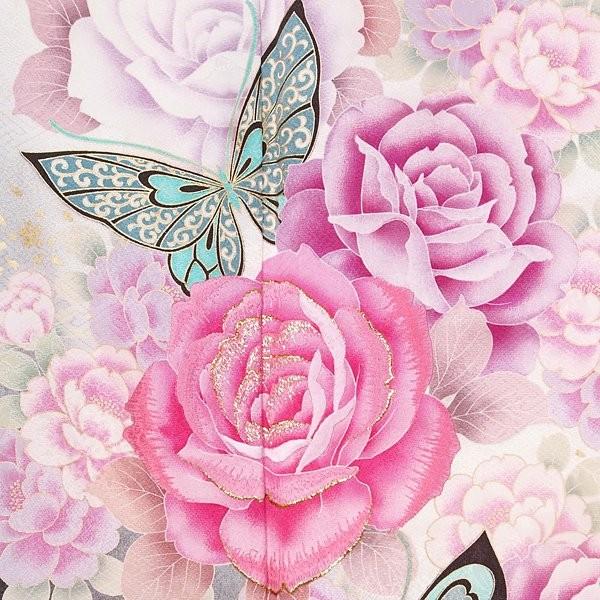 振袖 レンタル 成人式 結婚式 白 桜に薔薇と蝶(絹)(宅) 一点物 12月〜1月利用 対応身長154〜165cm RS1304の画像