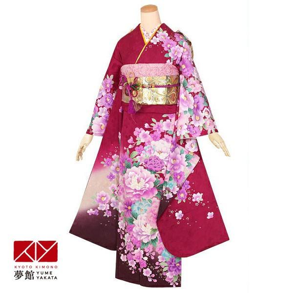 振袖 レンタル 成人式 結婚式 赤紫 牡丹のワルツ(絹)(宅) 一点物 12月〜1月利用 対応身長154〜165cm RS1306