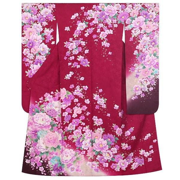 振袖 レンタル 成人式 結婚式 赤紫 牡丹のワルツ(絹)(宅) 一点物 12月〜1月利用 対応身長154〜165cm RS1306の画像