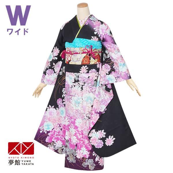 振袖 レンタル 成人式 結婚式 黒 桜牡丹秋桜(絹)(w) 一点物 12月〜1月利用 対応身長150〜160cm RS1312