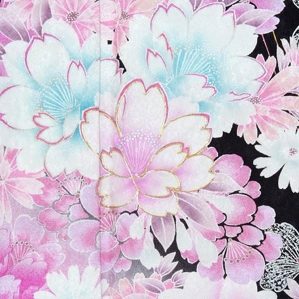 振袖 レンタル 成人式 結婚式 黒 桜牡丹秋桜(絹)(w) 一点物 12月〜1月利用 対応身長150〜160cm RS1312の画像