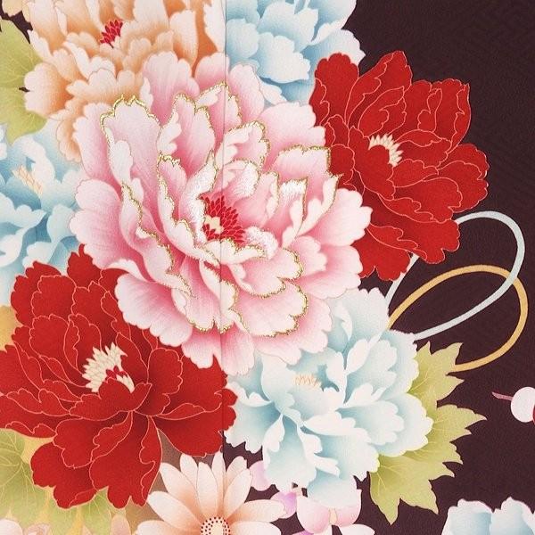 振袖 レンタル 成人式 結婚式 茶 牡丹に梅花(絹) 一点物 12月〜1月利用 対応身長154〜165cm RS1326の画像