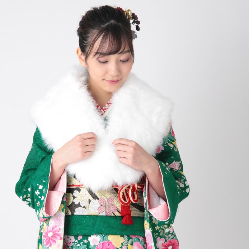 振袖 レンタル 成人式 結婚式 緑 桜熨斗に牡丹(絹) 一点物12月〜1月