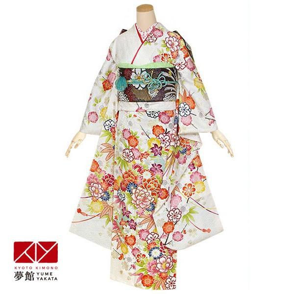 振袖 レンタル 成人式 結婚式 白 花紋に花くす玉 (絹) 一点物 12月〜1月利用 対応身長154〜165cm RS1331