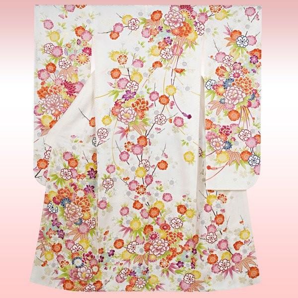 振袖 レンタル 成人式 結婚式 白 花紋に花くす玉 (絹) 一点物 12月〜1月利用 対応身長154〜165cm RS1331の画像