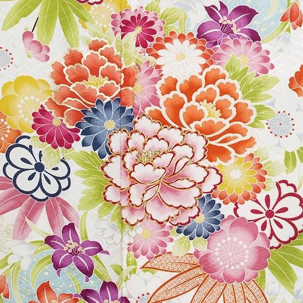振袖 レンタル 成人式 結婚式 白 花紋に花くす玉 (絹) 一点物 12月〜1月利用 対応身長154〜165cm RS1331の画像