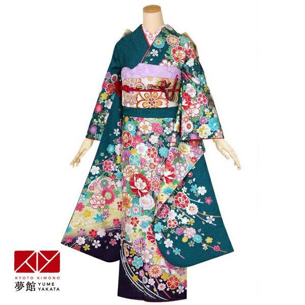 振袖 レンタル 成人式 結婚式 緑　雪輪に花流水(絹)12月〜1月利用 対応身長154〜165cm RS1354