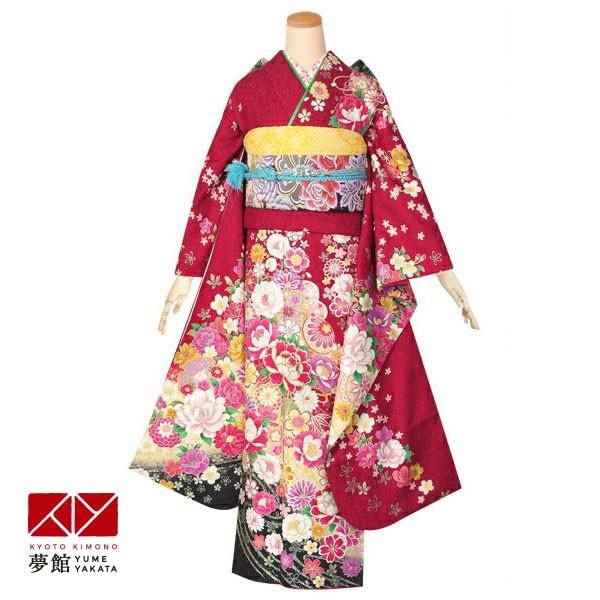 振袖 レンタル 成人式 結婚式 赤　雪輪に花流水(絹)(宅)12月〜1月利用 対応身長154〜165cm RS1355