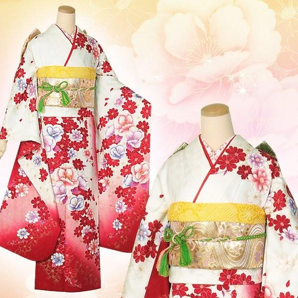 振袖 レンタル 成人式 結婚式 白 花連歌(絹)12月〜1月利用 対応身長154〜165cm RS1356の画像