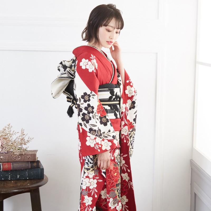 振袖 レンタル 成人式 結婚式 赤 豪華金彩 牡丹桜(絹)12月〜1月利用