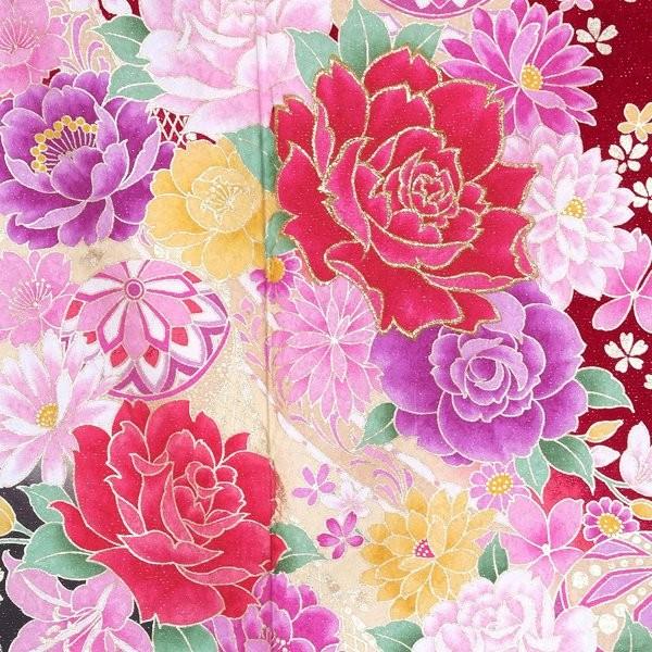 振袖 レンタル 成人式 結婚式 赤 毬と牡丹(絹)12月〜1月利用 対応身長155〜159cm RS1360の画像