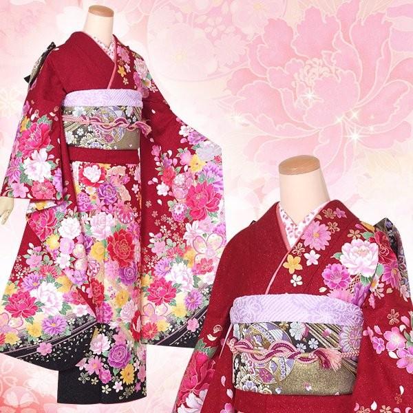 振袖 レンタル 成人式 結婚式 赤 毬と牡丹(絹)12月〜1月利用 対応身長155〜159cm RS1360の画像