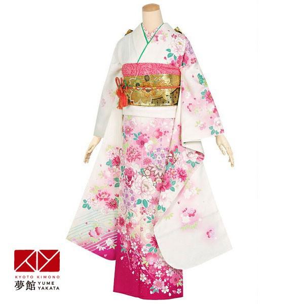振袖 レンタル 成人式 結婚式 白 桜牡丹にまり(絹)(宅) 一点物 12月〜1月利用 対応身長154〜165cm RS1361
