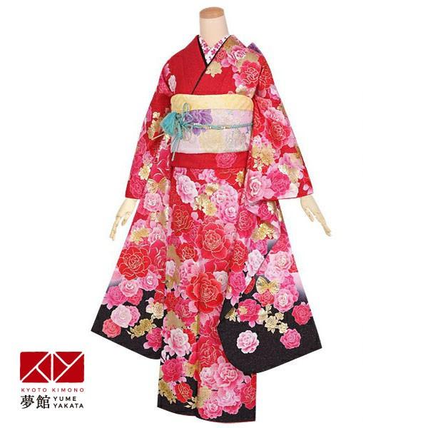 振袖 レンタル 成人式 結婚式 赤ピンク 薔薇(絹)(宅)12月〜1月利用 対応身長154〜165cm RS1367