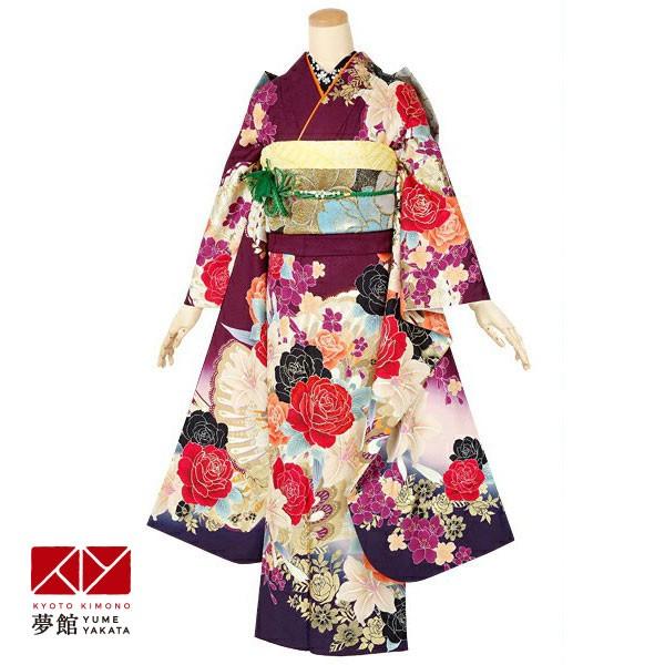 振袖 レンタル 成人式 結婚式 赤紫 薔薇と百合(絹)(宅) 一点物 12月〜1月利用 対応身長154〜165cm RS1369