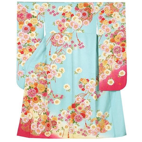 振袖 レンタル 成人式 結婚式 水色 雪輪に花結び(絹)12月〜1月利用 対応身長154〜165cm RS1376の画像
