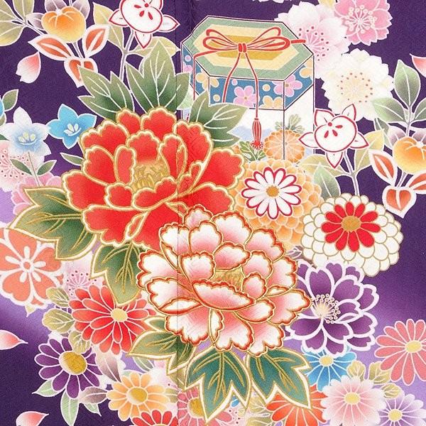 振袖 レンタル 成人式 結婚式 紫 貝桶に牡丹(絹)(宅) 一点物 12月〜1月利用 対応身長154〜165cm RS1380の画像