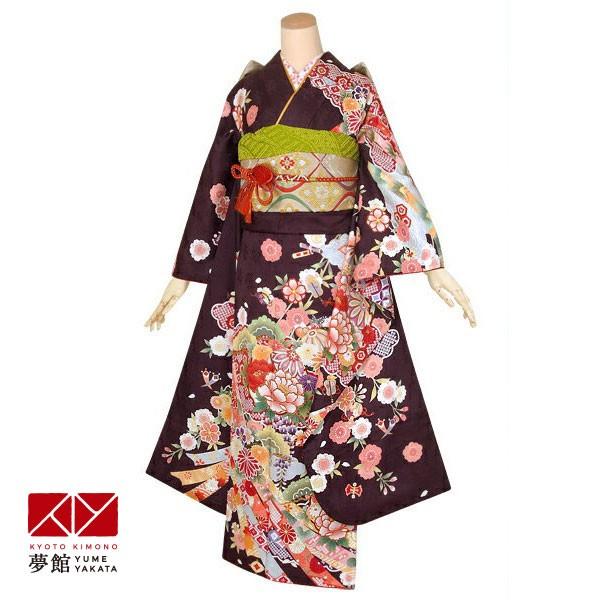 振袖 レンタル 成人式 結婚式 茶 吉祥花紋に宝尽くし(絹) 一点物 12月〜1月利用 対応身長154〜165cm RS1381