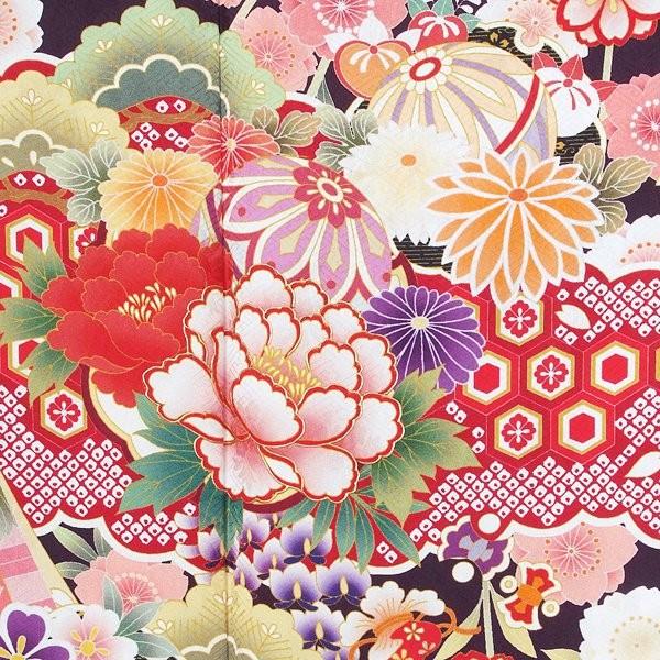 振袖 レンタル 成人式 結婚式 茶 吉祥花紋に宝尽くし(絹) 一点物 12月〜1月利用 対応身長154〜165cm RS1381の画像