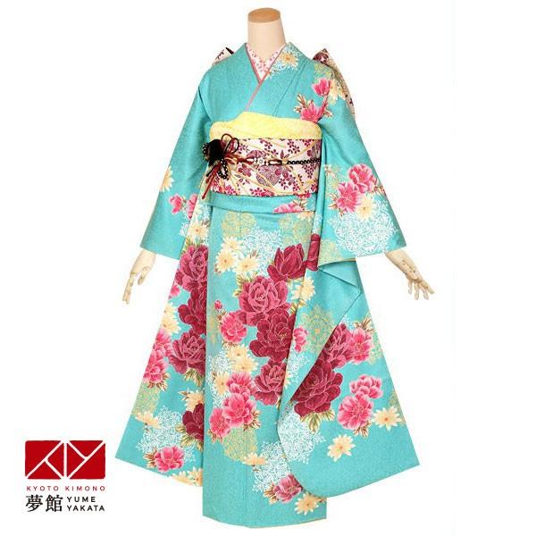 振袖 レンタル 成人式 結婚式 ピーコックグリーン 薔薇とスノークリスタル(絹)(宅) 一点物 12月〜1月利用 対応身長154〜165cm RS1394
