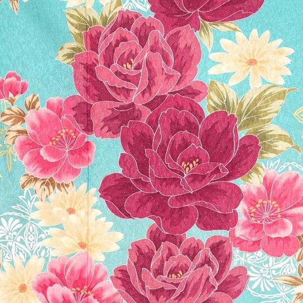 振袖 レンタル 成人式 結婚式 ピーコックグリーン 薔薇とスノークリスタル(絹)(宅) 一点物 12月〜1月利用 対応身長154〜165cm RS1394の画像