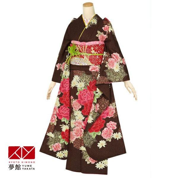 振袖 レンタル 成人式 結婚式 茶 薔薇とスノークリスタル(絹)(宅) 一点物 12月〜1月利用 対応身長160〜164cm RS1397