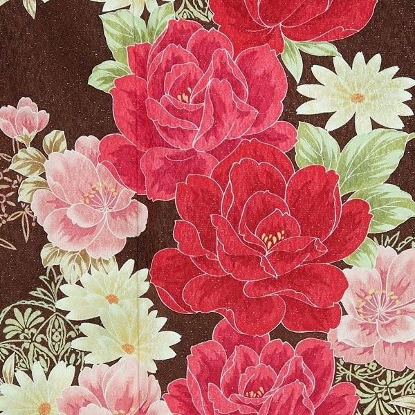 振袖 レンタル 成人式 結婚式 茶 薔薇とスノークリスタル(絹)(宅) 一点物 12月〜1月利用 対応身長160〜164cm RS1397の画像