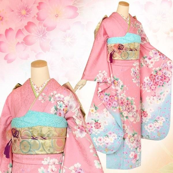 振袖 レンタル 成人式 結婚式 訳あり商品 安い ピンク 枝垂桜(絹)(宅)12月〜1月利用 対応身長154〜165cm RS1403の画像