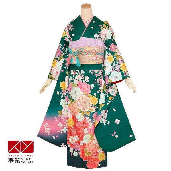 振袖 レンタル 成人式 結婚式 緑　牡丹(絹) 一点物12月〜1月利用 対応身長147〜154cm RS1411