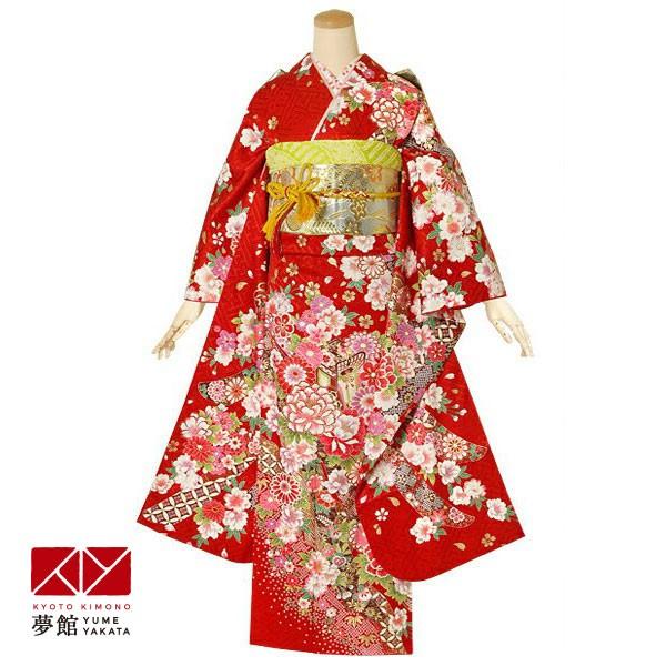 振袖 レンタル 成人式 結婚式 訳あり商品 安い 赤　熨斗に花桜(絹)(宅)12月〜1月利用 対応身長154〜165cm RS1413