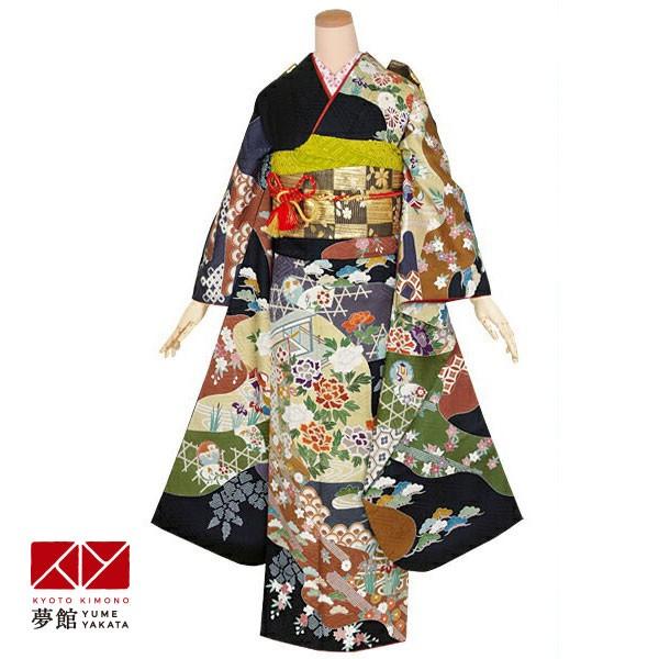 振袖 レンタル 成人式 結婚式 訳あり商品 安い 黒　道長取り吉祥古典文様(絹)(宅)12月〜1月利用 対応身長154〜165cm RS1415