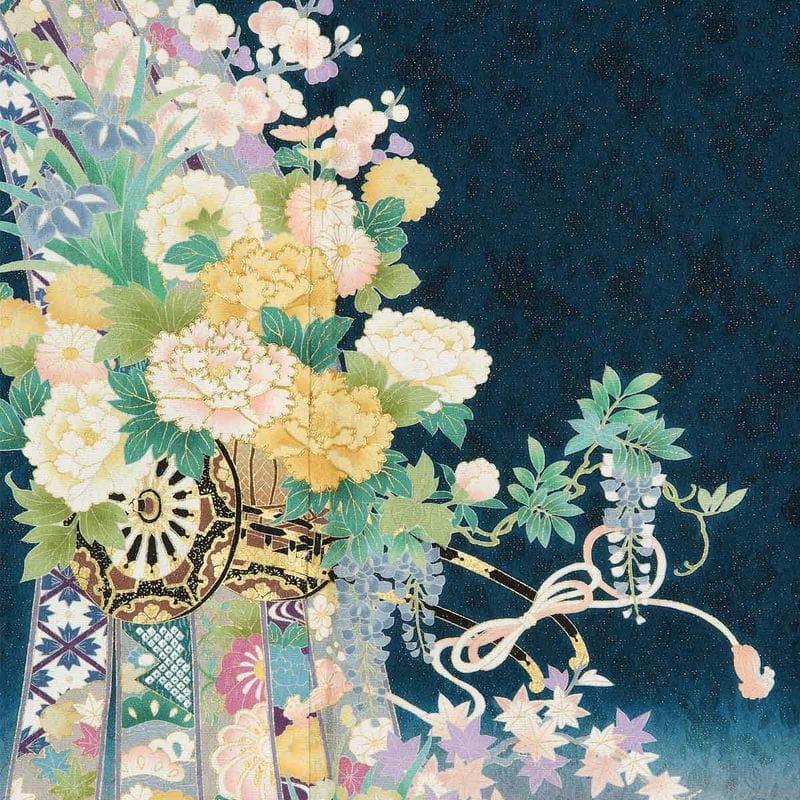 振袖 レンタル 成人式 結婚式 青緑 熨斗に花車(絹)(宅)12月〜1月利用