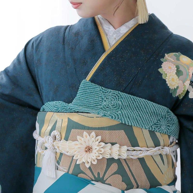 振袖 レンタル 成人式 結婚式 青緑 熨斗に花車(絹)(宅)12月〜1月利用