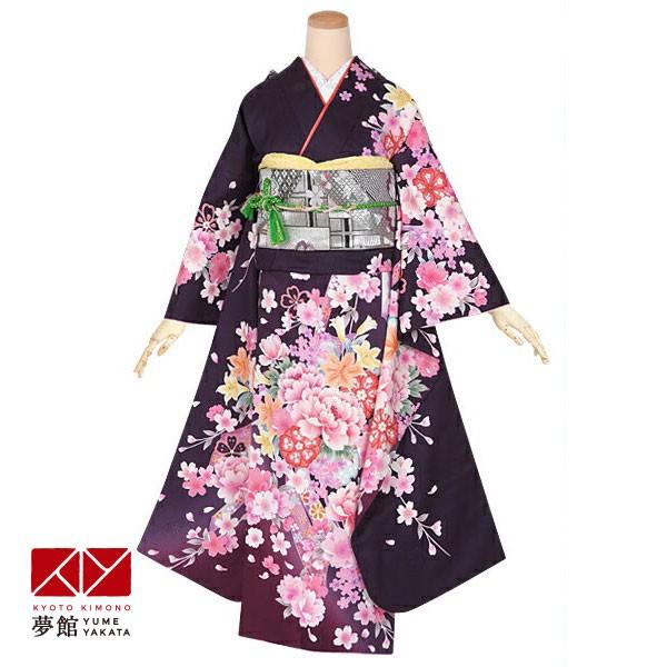 振袖 レンタル 成人式 結婚式 紫　牡丹と百合のブーケ(絹)(宅) 一点物12月〜1月利用 対応身長155〜159cm RS1433