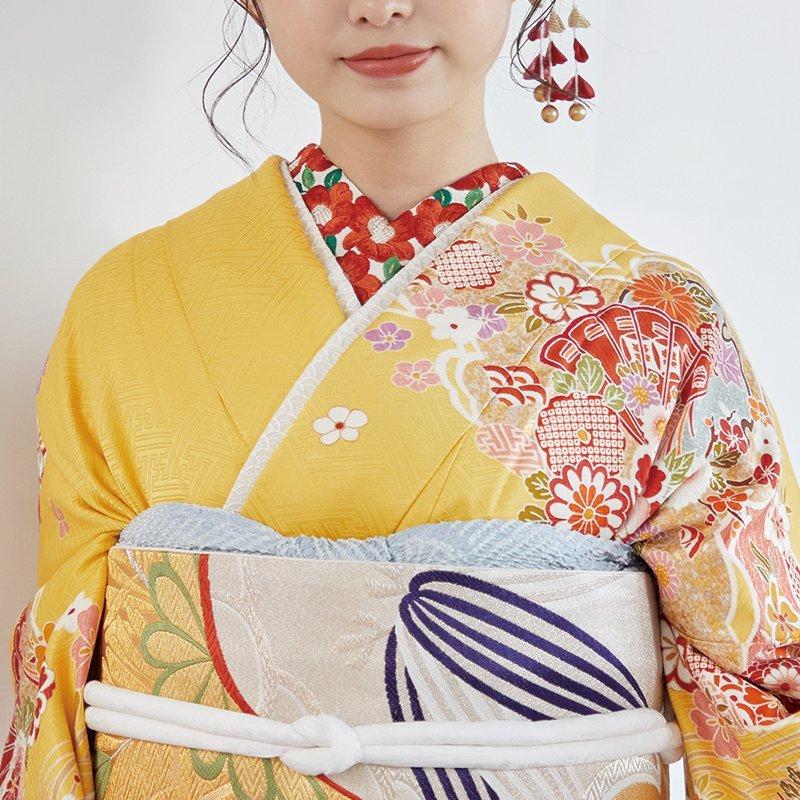 振袖 レンタル 成人式 結婚式 黄 平安王朝 花草古典文(絹)12月〜1月