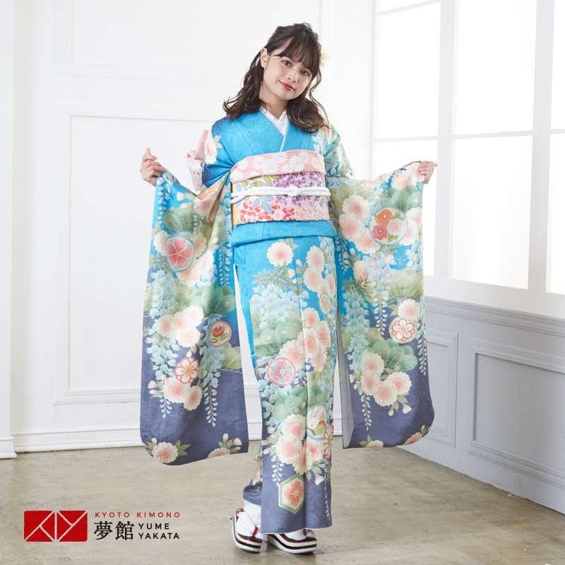 振袖 レンタル 成人式 結婚式 水色 桜松藤(絹) MIIA12月〜1月利用 対応