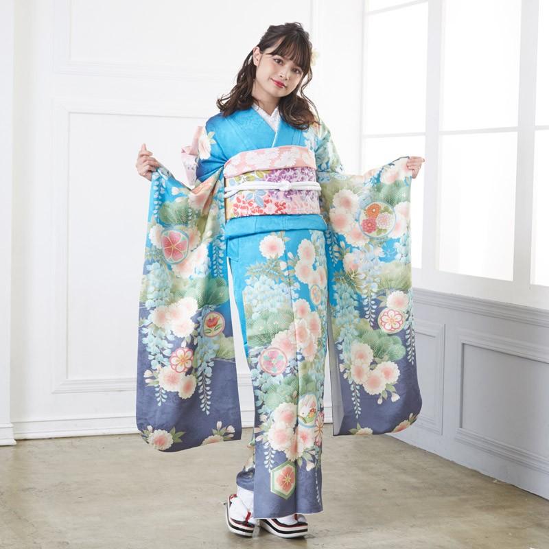 振袖 レンタル 成人式 結婚式 水色 桜松藤(絹) MIIA12月〜1月利用 対応