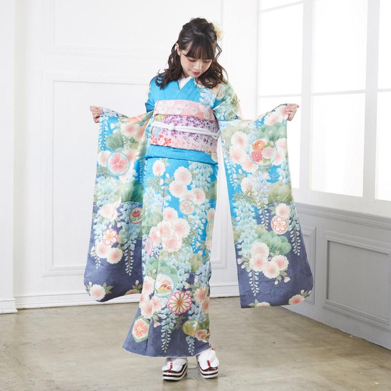 振袖 レンタル 成人式 結婚式 水色 桜松藤(絹) MIIA12月〜1月利用 対応