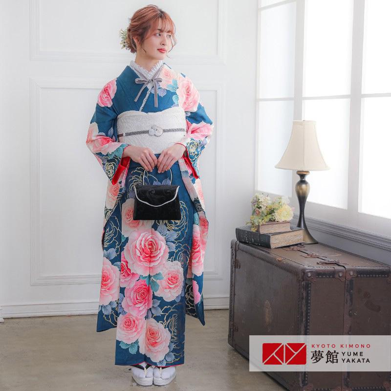 振袖 レンタル 成人式 結婚式 藍 大輪薔薇(絹) MIIA12月〜1月利用 対応身長160〜164cm RS1489