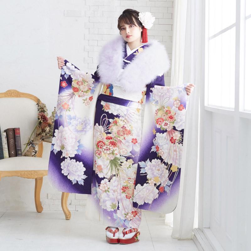 22342 【即購入OK】振袖　白×紫　総絞り　牡丹　上品　セット可【即発送】 22342 【即購入OK】振袖 白×紫 総絞り 牡丹 上品 セット可【即