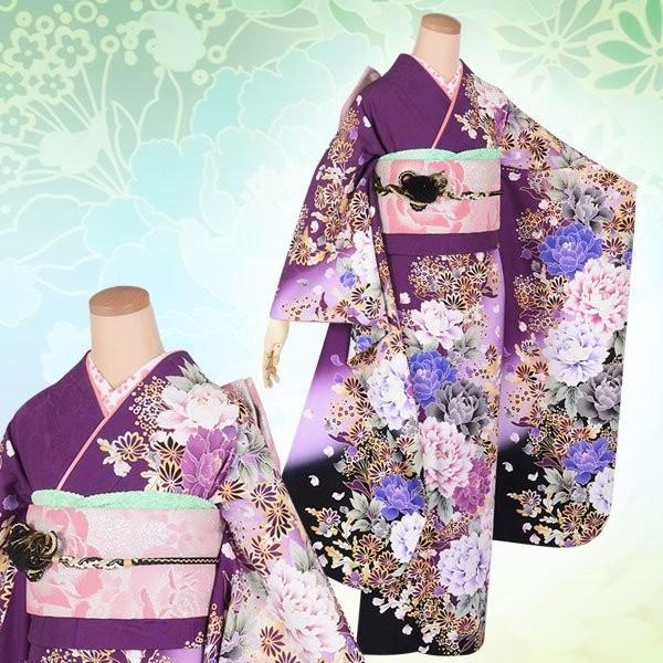 振袖 レンタル 成人式 結婚式 紫 牡丹に菊(R1758)12月〜1月利用 対応