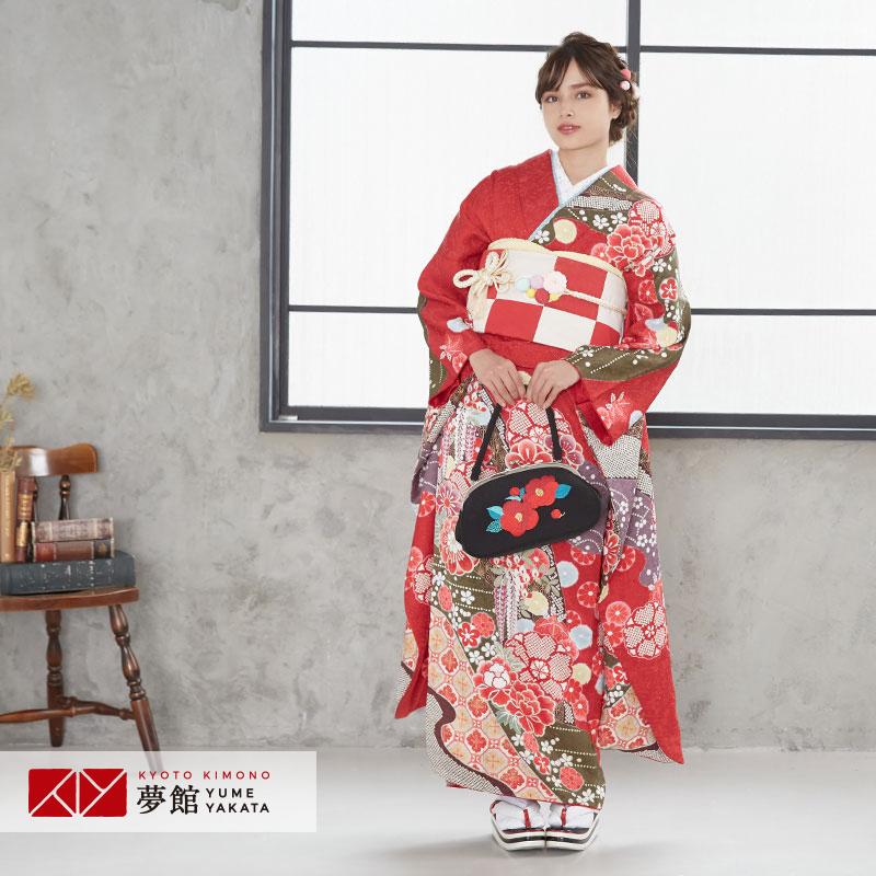 振袖 レンタル 成人式 結婚式 赤 熨斗に菊・牡丹(絹)12月〜1月利用 対応身長154〜165cm RS1524