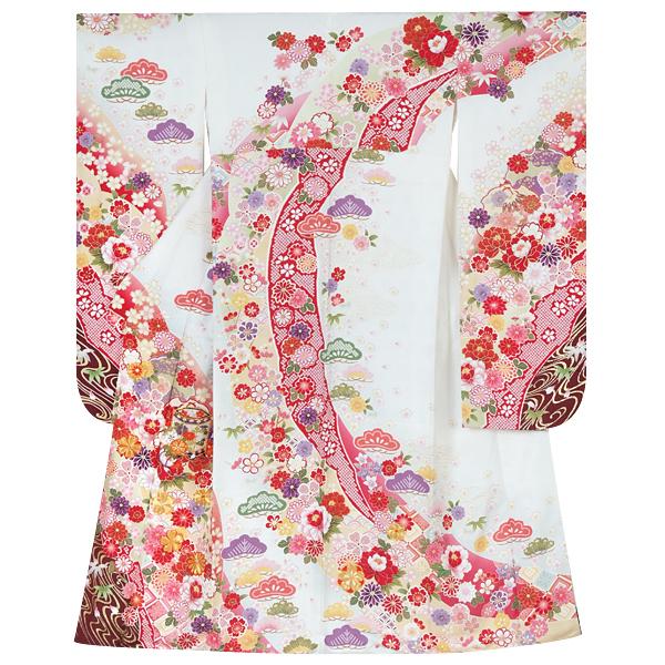 【最終値下げ】 振袖 レンタル 成人式 結婚式 白 流水に菊牡丹貝桶(絹) 一点物12月〜1月利用 対応身長154〜165cm RS1540 【F1153591661】(42120円)