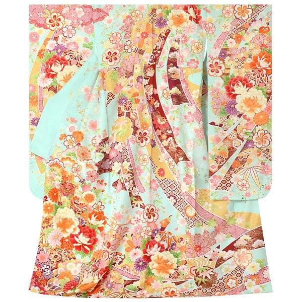 正規品 振袖 レンタル 成人式 結婚式 水色　熨斗貝桶に花(絹) 一点物12月〜1月利用 対応身長165〜169cm RS1549 【EIM1360645883】(49680円)